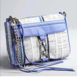 $200 Rebecca Minkoff Light Blue & White Tweed Crossbody Bag Mini MAC NWT